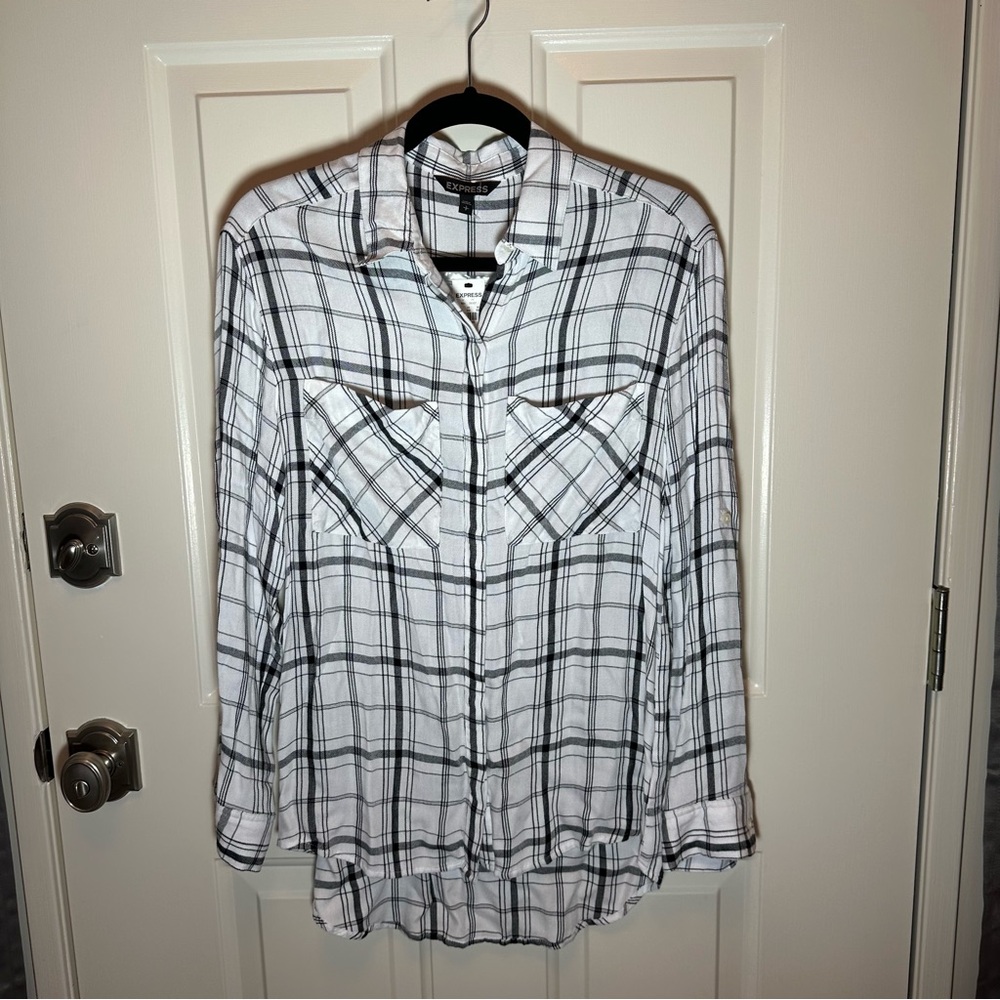 Express Black and White Plaid Button Down Shirt, Size S